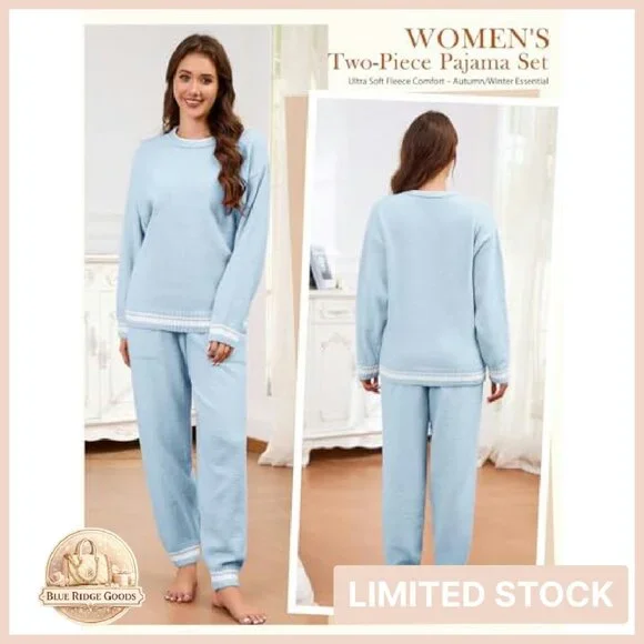 Fleece Pajama Set Cozy Fuzzy Lounge Wear Long Sleeve Two Piece Sleepwear